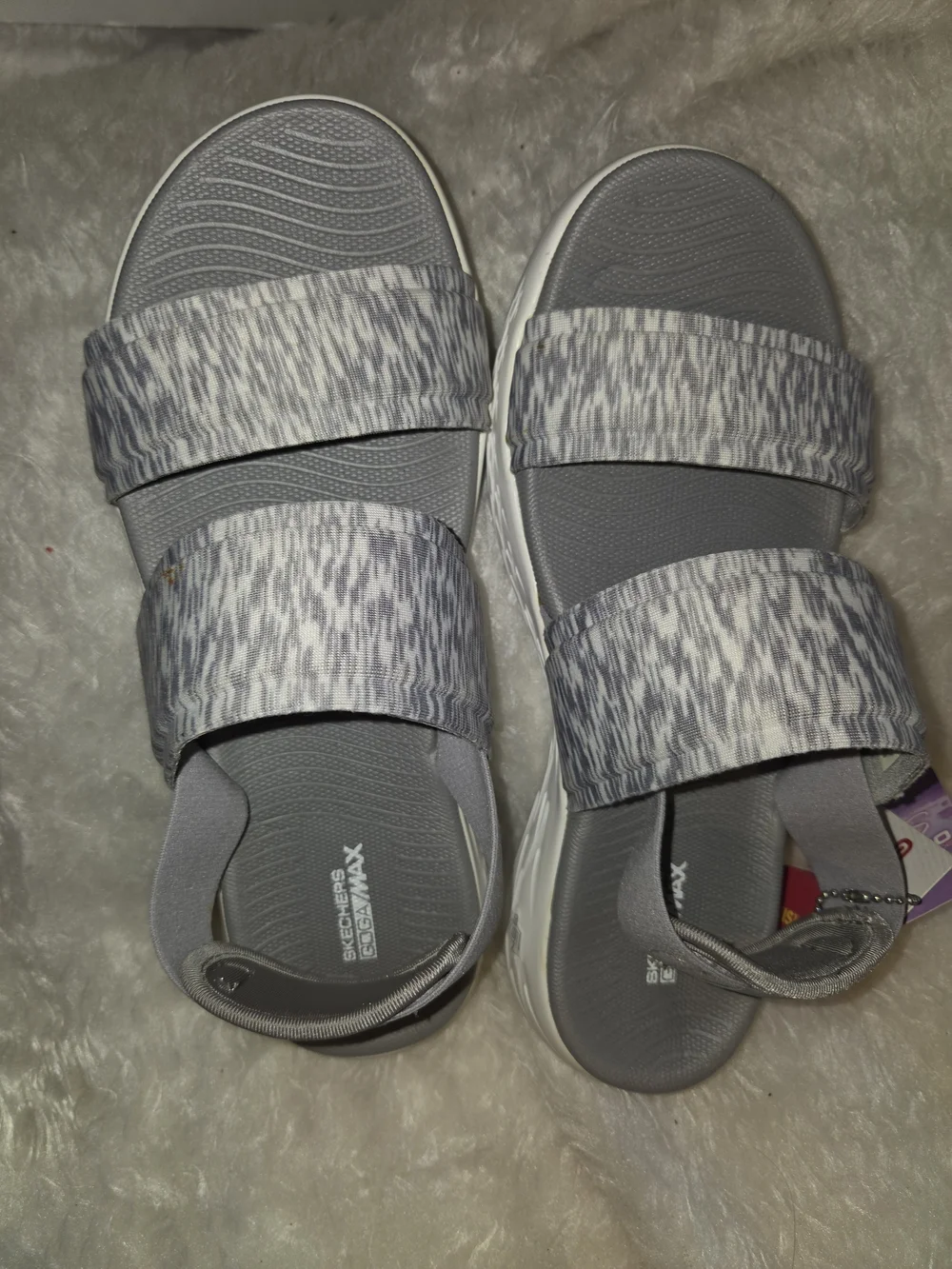 Skechers Womens Gray Patterned Dual-Strap Sandals